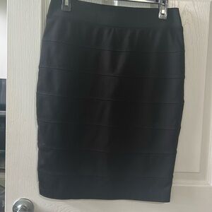 Miss Tina Black Ribbed Pencil Skirt Knee-Length